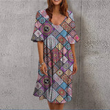 Loose Summer Dress Female O-Neck Short Sleeve Ruffle Party Dress Plus Size Casual Floral Print Boho Spring Dress