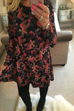 Autumn O Neck Long Sleeve Print Women's Dress Fashion Christmas Holiday Clothing Ladies Party Mini Dress Vestidos Plus