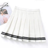 Fashion Striped Women Pleated Skirt High Waist Zipper Summer JK Girls Dancing Mini Skirt Korean Sweet Summer Black