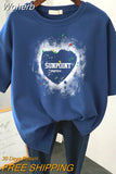 Plus Size T Shirt 100% Cotton L-6XL Tshirt Short Sleeve Women Top 2023 Summer Heart Print O Neck Oversized T Shirts-Outfit