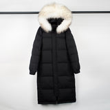 2022 Winter Real Raccoon Fox Fur Hooded Puffer Feather Down Coat Luxury Women X-long 90% Duck Down Jacket Female