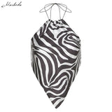 Summer Fashion Stripe Printing Halter Tank Top Women Sexy Slim Backless Cropped Top Lady Street Clothing 2021