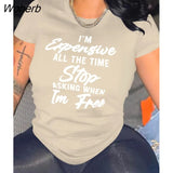 Women T-shirts Letter Print Short Sleeve O-neck Stretchy T Shirt Tops Female Fashion Streetwear Casual Tees Tops Summer-Outfit