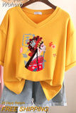 100% Cotton M-6XL T Shirt Print Tshirt Short Sleeve Women's Top Summer Chinese Style Couple V Neck Oversized T Shirts-Outfit