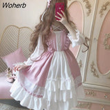 Women Students Kawaii Lovely Harajuku Loose Chic Knee-Length All-match Flare Sleeve Lace Patchwork Japan Style Lolita Cute-Outfit