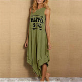Casual Dress 2021 Summer Hippie Soul Letter Print Long Dress Loose Sleeveless O-Neck Double Layer Irregular Hem Maxi
