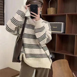 Woherb / Winter 2023 Wear A Lazy Round-Neck Top With Striped Knit And Fufu Sweater-Outfit