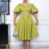 A-line Dress African Dresses for Women 2023 Elegant Short Lantern Sleeve High Waist Robe Africaine Femme African Clothes-Outfit