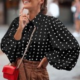 Women's Blouses Fashion Autumn Party Polka Dot Long Lantern Sleeve Lapel Shirt Celmia Elegant Tops Office Loose
