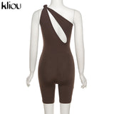 Kliou One Shoulder Cut Out Biker Shorts Rompers 2021 Sleeveless Sporty Workout Activewear Playsuits Solid Casual Women