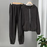 Women Fleece Hoodie Two Piece Sets Hooded Zipper Outerwear And Harem Pant Suit Autumn Winter Fashion Streetwear