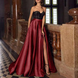 Women Maxi Skirts 2022 Elegant Fashion Satin Split Hem Skirt Elastic High Waist Casual Pleated Evening Party Long