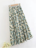 Spring Summer Women High-waisted Floral Printed Skirts Women Casual Midi Skirt All-match With Big Swing QT1715-Outfit