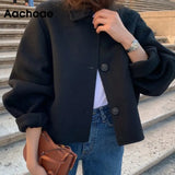 2023 Autumn Winter Women Elegant Solid Color Wool Coats Chic Turn Down Collar Long Sleeve Coat Female Chic Outerwear 729-1-Outfit