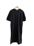 Woherb Chic Summer Sweet Age Reduction Round Collar Side Open Fork Loose Casual Long Bubble Sleeve Hoodie Dress Female-Outfit
