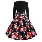 Sells Popular Christmas Fashion Retro Round-Collar Printed Long-Sleeved Hem Dresses In Stock-Outfit