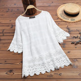 Embroidery Blouse 2022 ZANZEA Elegant Lace Tops Summer Hollow Blusas Female Long Sleeve Shirts Solid Tunic Plus