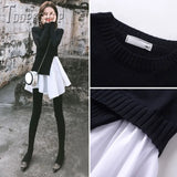 Fake Two Pieces Patchwork Women Sweater Korean Pullover Female