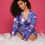 hirigin Zodiac Signs Bodysuit Sexy Women Long Sleeve Bodycon Pajama Romper Women Shorts Leotard Playsuit Overalls