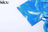 Kliou Camouflage Print Two Piece Set Women Summer Hot Beach Notched Sexy Cleavage Female Tops+Casual Lace Up Silky Skinny