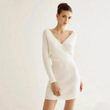 New Women's Fashion Temperament Cross V-Neck Bat Pack Hip Knitted
