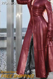 Leather Clothing with Stand Collar Zipper Women Long Trench Coat Solid Color Long Sleeve Slim Fashion Casual Sexy-Outfit