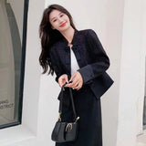 Woherb Texture Short Coat Female Spring And Autumn 2024 New Hot Style National Wind Plate Buckle Long Sleeve Jacket Autumn Women's Wear-Outfit
