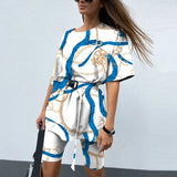 New Casual Tie Dye Women Two Piece Sets With Belt Home Loose Sports Tracksuits Fashion Leisure Bicycle Suit Summer