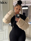 Kliou Punk Street Jacket Women Hipster Stitching Cotton-Padded Plus Size Sleeve Clothing Goth Zipper Sheath Y2K High Street