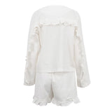 Woherb Women's Summer New Set Beige Long Sleeve Loose Casual Shirt High Waist Shorts Two-Piece Set-Outfit