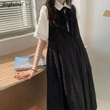 Dress Women Preppy Pleated Lace Up Bows Reversible Retro A-line Loose Teens Trousers Japan Style Gothic Ins Trendy-Outfit