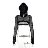 Dark Punk Fishnet Zip Up Cardigans Mall Gothic Faux Pu Hooded Crop Jackets Women Sexy Streetwear Club Smock Tops CF23407AH-Outfit