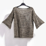 Shiny Lurex Sequin Sweater Women Long Sleeve Pullover Round Neck Golden Basic Shirt Sequin Knit Tops Jumper QH2174-Outfit