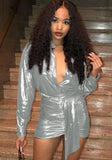 Deep-V Sexy Metallic Long Sleeve Mini Club