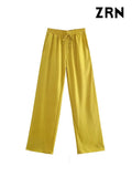 Women Chic Fashion Side Pockets Loose Wide Leg Pants Vintage High Elastic Waist Drawstring Female Trousers Mujer-Outfit