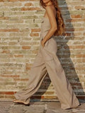 2023 Women Summer Strapless Jumpsuit Rompers Fashion Solid Linen Belt Off shoulder Female Elegant Street Overalls Cloth-Outfit