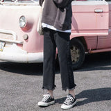 Women Straight High Waist Mopping Loose Simple Streetwear Denim Trousers Female Embroidery Designed Fashion Wide Leg Ins-Outfit