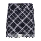 Woherb Hot Girl Black And White Grid Gauze Double Wooden Ear Small Skirt Black Bow Decoration Splicing Skirt-Outfit
