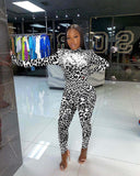 Leopard Print Rompers Womens Jumpsuit Sexy O Neck Long Sleeve Leggings Skinny Night Club Party Jumpsuit Women Overalls-Outfit