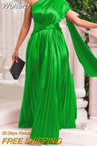 150cm African Women Dress Pleated Long Elegant Party Slim Fit One Sleeve Maxi Robes Female Shiny Gowns Party 2023 Summer-Outfit