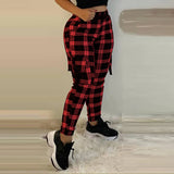 2021 Women Fashion Casual Plaid Print Pants Women Trousers Cargo Pants Fashion Casual