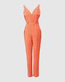 Pocket Detail Cami Jumpsuit With Belt Women Overall Pants Spring Summer Sleeveless Solid Color Jumpsuits-Outfit