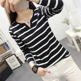 Women Long Sleeve Slim Striped Leisure All-match Korean Style Womens Clothing High Quality Trendy Students Spring