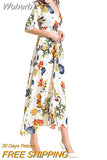 V-Neck Loose Long Print Summer Dress Women Elegant Casual Beach Dress Women Vacation Bohemian Short Sleeve Dresses 19138-Outfit