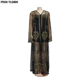 African Dresses for Women 2023 Dashiki Sexy Black Mesh Diamonds Maxi Dress Party Clothes Robe Femme with Inner Dress-Outfit