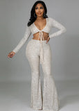 Sexy Sequins Crop Top and Flare Pants Two Piece