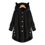 Plush Hoodies Sweatshirt Harajuku Irregular Hem Fluffy Woman Fleece Coat Kawaii Cat Ear Buttons Solid Female Teddy