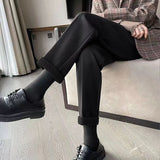Plus Velvet Woolen Pants Women Casual Loose High Waist Ankle Ankle Office Lady Pants Autumn Winter Thick Warm Trousers-Outfit