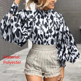 Women Big Lantern Sleeve Shirt Elegant Street Party Blouse 2022 Fashion Stand Collar Casual Loose Blusas Solid Tunic