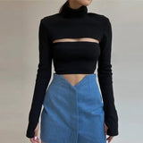 Women's Turtleneck Sexy Hollow Out Ribbing Knitted Sweaters Pullovers Female Two Piece Set Knitted Top Solid Basic Slim